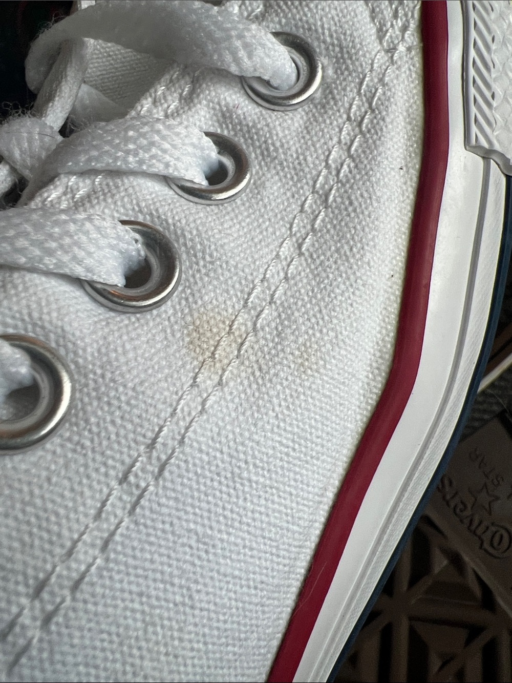 Converse White Low Top Sneakers with Red and Navy Stripe Sz. 7.5 womens - Picture 7 of 8